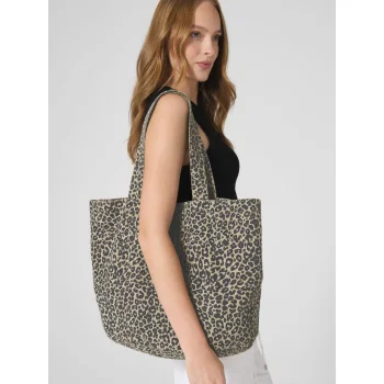 Shopper in canvas con stampa leopardata