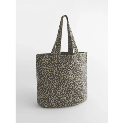 Shopper in canvas con stampa leopardata