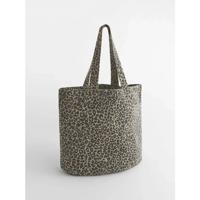 Shopper in canvas con stampa leopardata