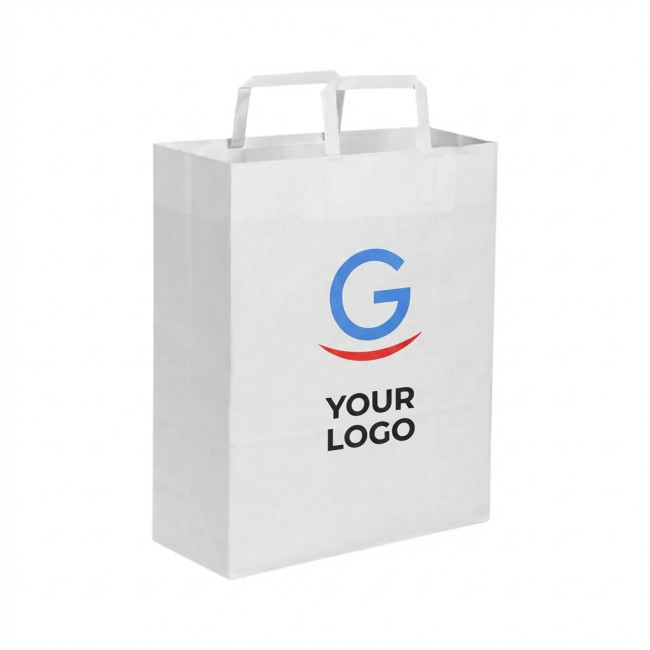 Shopper in Carta Personalizzate - Shopper piatta personalizzabile con soffietto in carta kraft bianca resistente