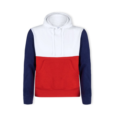 Felpa con cappuccio personalizzabile unisex tricolore in misto cotone pile