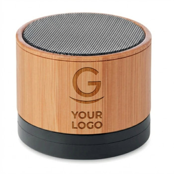 Speaker altoparlante personalizzato con logo - Speaker bluetooth wireless personalizzabile con luce LED e bamboo naturale