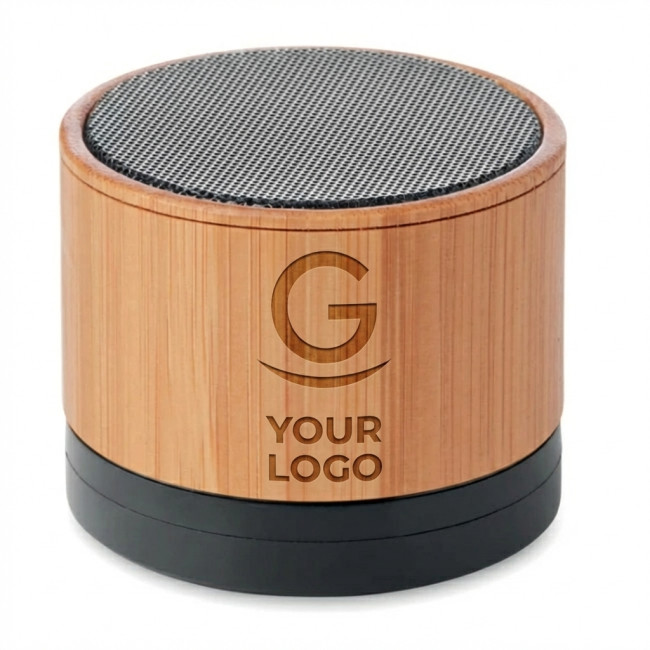 Speaker altoparlante personalizzato con logo - Speaker bluetooth wireless personalizzabile con luce LED e bamboo naturale