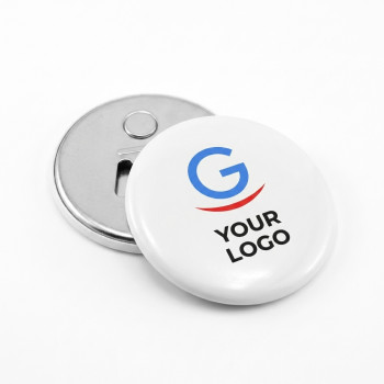 Spille personalizzate con logo - Spilla apribottiglie personalizzabile magnetica con diametro 5,8 cm