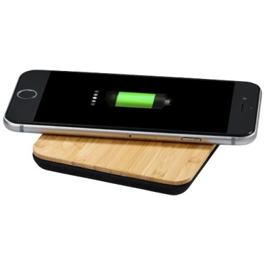 Gadget per smartphone personalizzato con logo - Stazione di ricarica Leaf in bambù e tessuto
