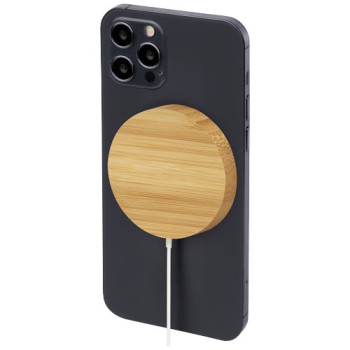 Gadget per smartphone personalizzato con logo - Stazione di ricarica magnetica in bambù da 10 W Atra