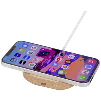 Gadget per smartphone personalizzato con logo - Stazione di ricarica wireless da 15 W in sughero Cerris