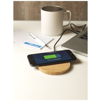 Gadget per smartphone personalizzato con logo - Stazione di ricarica wireless in bambù Essence
