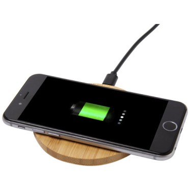 Gadget per smartphone personalizzato con logo - Stazione di ricarica wireless in bambù Essence