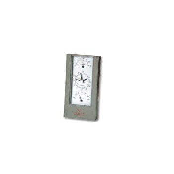 Gadget scontato personalizzato con logo - Stazione meteo orologio termometro igrometro grigio f.to cm.16.5x9x3.5 (vertic