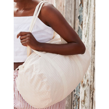Borse da viaggio personalizzate con logo - Striped Organic Cotton Barrel Bag