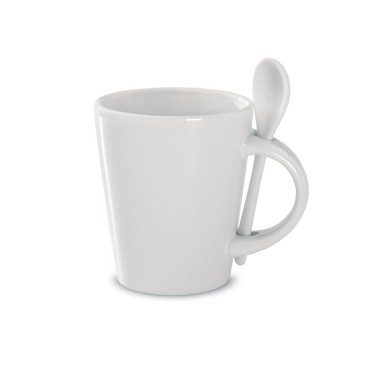Tazza personalizzabile con cucchiaino integrato in porcellana 300 ml