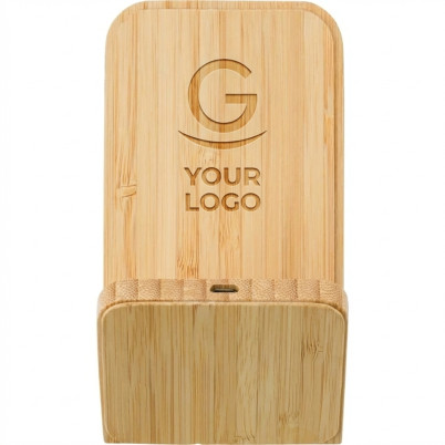 Supporto smartphone personalizzabile IMPRESSION in bamboo con ricarica wireless