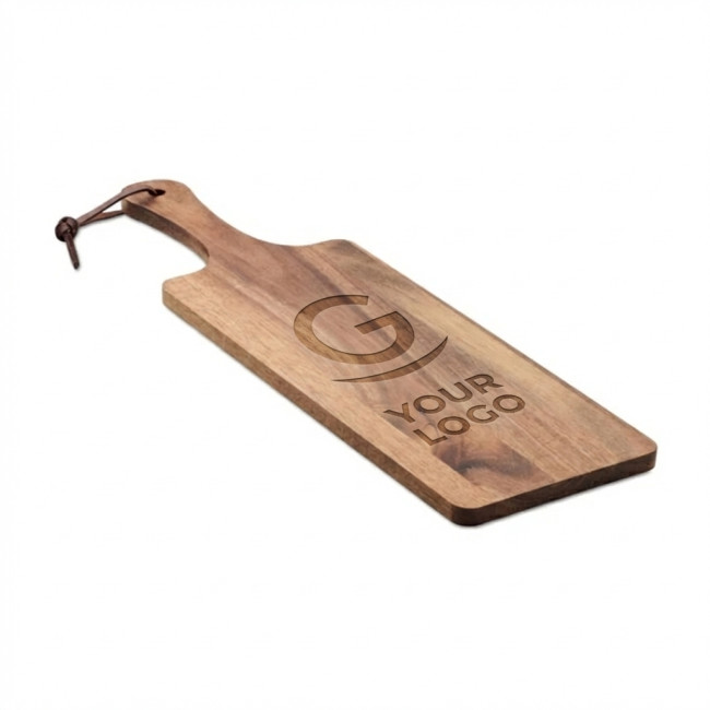 Tagliere in legno di acacia naturale con manico e cordino in PU