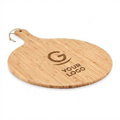 Tagliere rotondo in legno di bamboo con manico e cordicella integrata