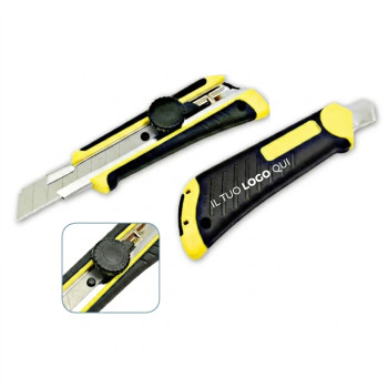 Taglierini e Cutter Personalizzati con Logo - Taglierino personalizzabile nero/giallo con tre lame sostituibili