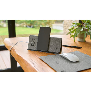 Tappetini mouse personalizzati con logo - Tappetino per mouse rPET con caricatore rapido wireless Selene