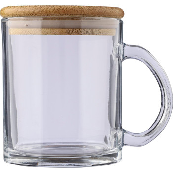 gadget ecologici con logo - Tazza Ashley | Vetro riciclato | Coperchio bambù | 300 ml