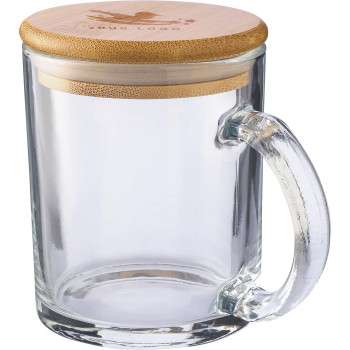 gadget ecologici con logo - Tazza Ashley | Vetro riciclato | Coperchio bambù | 300 ml