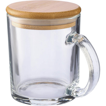 gadget ecologici con logo - Tazza Ashley | Vetro riciclato | Coperchio bambù | 300 ml