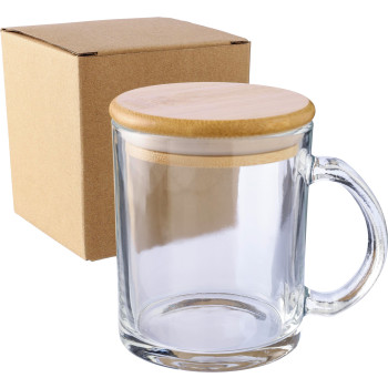 gadget ecologici con logo - Tazza Ashley | Vetro riciclato | Coperchio bambù | 300 ml