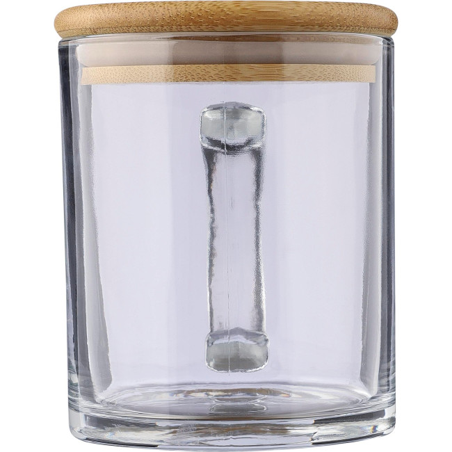 gadget ecologici con logo - Tazza Ashley | Vetro riciclato | Coperchio bambù | 300 ml