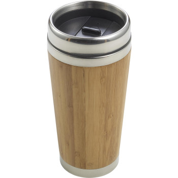 Tazze termiche personalizzate con logo - Tazza da viaggio Sabine | Bambù e acciaio inox | 400 ml
