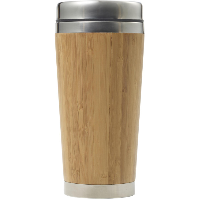 Tazze termiche personalizzate con logo - Tazza da viaggio Sabine | Bambù e acciaio inox | 400 ml