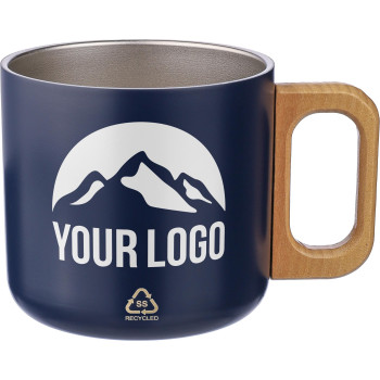 Tazze termiche personalizzate con logo - Tazza Dwight | Inox riciclato | Manico in legno | 400 ml