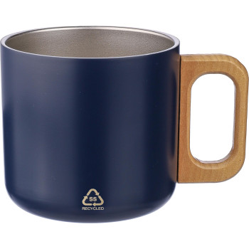 Tazze termiche personalizzate con logo - Tazza Dwight | Inox riciclato | Manico in legno | 400 ml