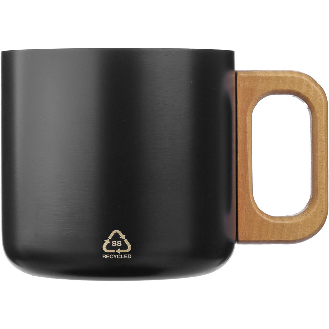 Tazze termiche personalizzate con logo - Tazza Dwight | Inox riciclato | Manico in legno | 400 ml