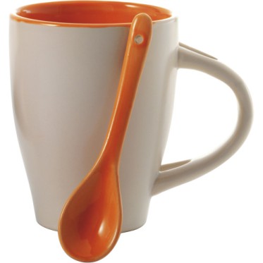 Tazza personalizzata con logo - Tazza in ceramica con cucchiaio, capacità 300 ml Eduardo