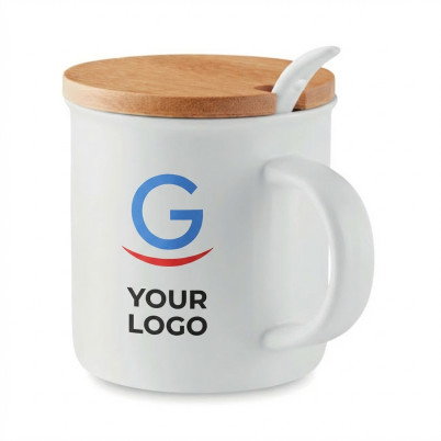 Tazza personalizzabile con coperchio in bamboo e cucchiaino 380ml