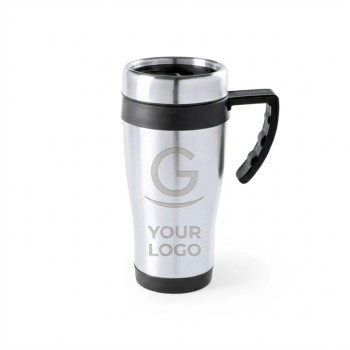 Tazze termiche personalizzate con logo - Tazza personalizzabile in acciaio inox 450 ml con coperchio dispenser