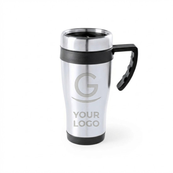 Tazza personalizzabile in acciaio inox 450 ml con coperchio dispenser