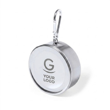 Tazza pieghevole personalizzabile in acciaio inox con moschettone integrato