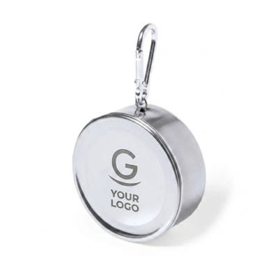 Tazza pieghevole personalizzabile in acciaio inox con moschettone integrato
