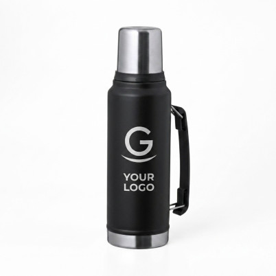 Thermos inox personalizzabile capacità 1 litro nero opaco e acciaio lucido