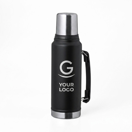 Thermos inox personalizzabile capacità 1 litro nero opaco e acciaio lucido