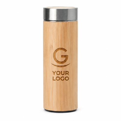 Thermos personalizzabile 400ml doppio strato acciaio inox e bamboo
