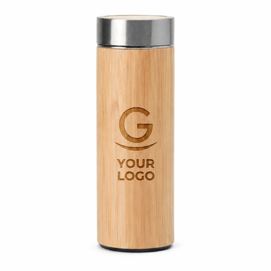 Thermos personalizzabile 400ml doppio strato acciaio inox e bamboo