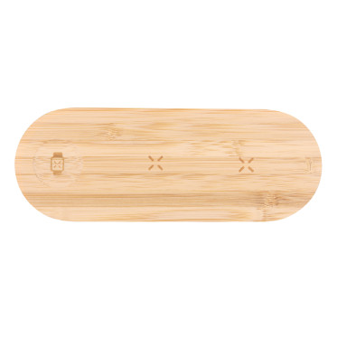 Caricatore wireless multifunzione personalizzabile bambù 15W con protezione sicurezza