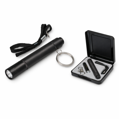 Torcia compatta personalizzabile con batteria integrata e laccio nero