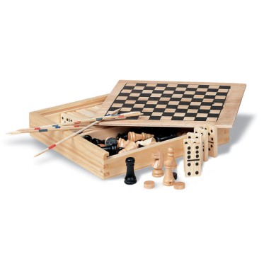 Set giochi 4in1 in legno con scacchi dadi mikado e domino