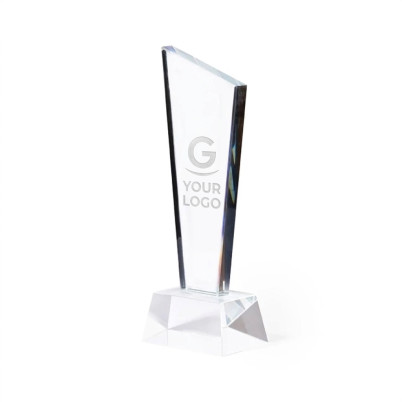 Trofeo in vetro personalizzabile con base solida e design innovativo