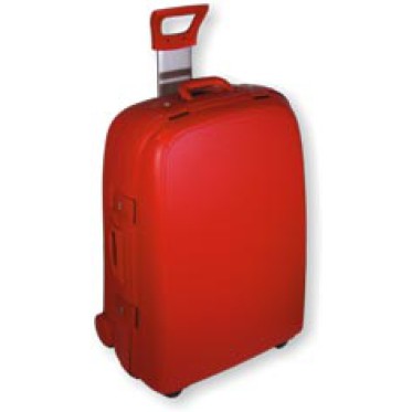 Borsa personalizzata con logo - Trolley  rigido in colore rosso,  formato grande. Scatola di confezione.