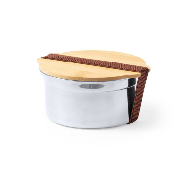 Contenitore portapranzo personalizzabile acciaio inox 800 ml con coperchio in bambù