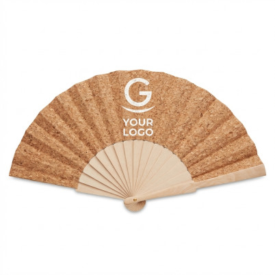 Ventaglio personalizzabile in legno e tessuto sughero eco-sostenibile