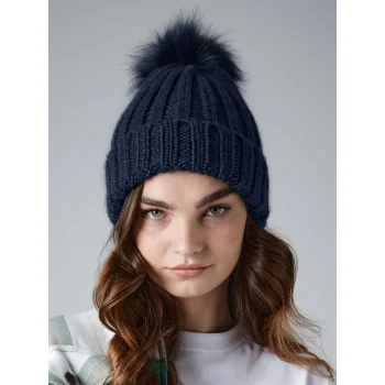 Verbier Fur Pop Pom Chunky Beanie