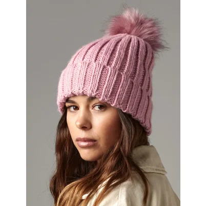 Verbier Fur Pop Pom Chunky Beanie